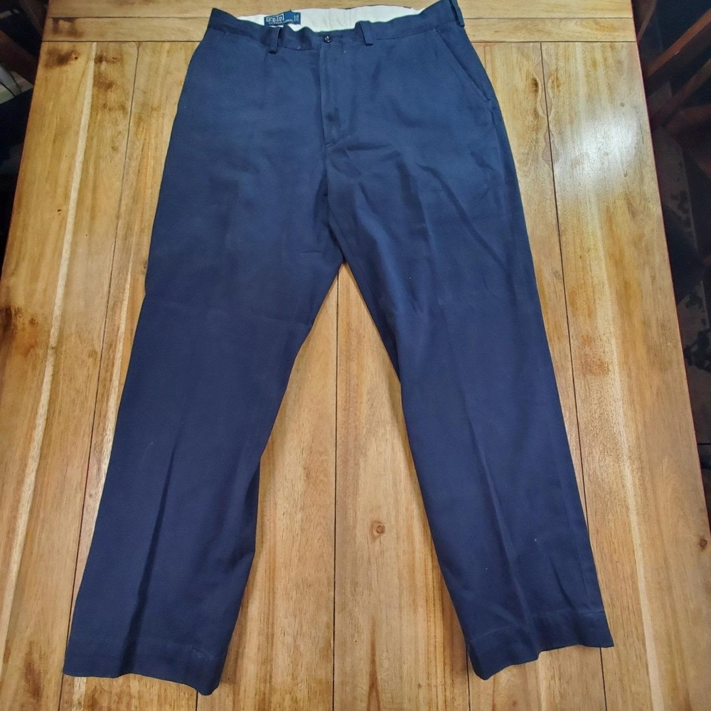 Vintage Polo Ralph Lauren Chino Pants Mens 35x30 Navy Blue Cotton Twill Logo - Picture 2 of 8